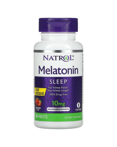Мелатонин быстрорастворимый, 10 мг, вкус клубники, Melatonin, Fast Dissolve, Natrol, 60 таблеток