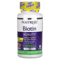 Биотин, 5000 мкг, вкус клубники, Biotin, Natrol, 90 таблеток