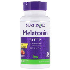 Мелатонин, 1 мг, вкус клубники, Melatonin, Fast Dissolve, Natrol, 90 таблеток