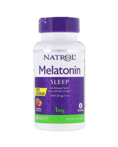 Мелатонін, 1 мг, смак полуниці, Melatonin, Fast Dissolve, Natrol, 90 таблеток