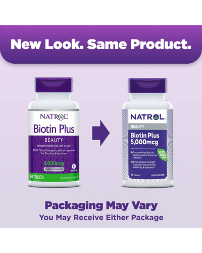 Біотин підвищеної ефективності, 5000 мкг, Biotin Plus, Natrol, 60 таблеток