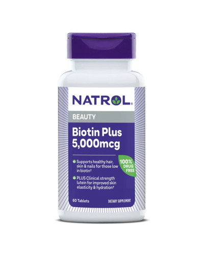 Біотин підвищеної ефективності, 5000 мкг, Biotin Plus, Natrol, 60 таблеток