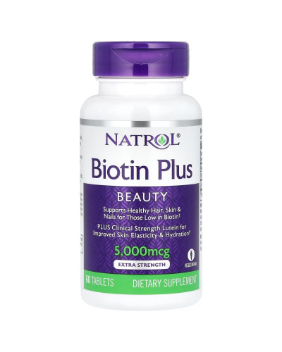 Біотин підвищеної ефективності, 5000 мкг, Biotin Plus, Natrol, 60 таблеток