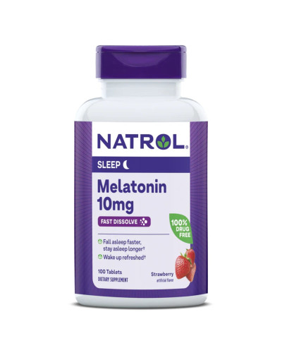 Мелатонін швидкорозчинний, 10 мг, смак полуниці, Melatonin, Fast Dissolve, Natrol, 100 таблеток