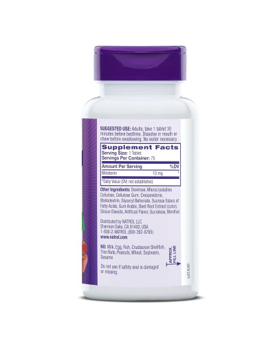Мелатонін швидкорозчинний, 10 мг, смак полуниці, Melatonin, Fast Dissolve, Natrol, 75 таблеток
