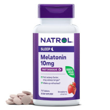 Мелатонин быстрорастворимый, 10 мг, вкус клубники, Melatonin, Fast Dissolve, Natrol, 75 таблеток