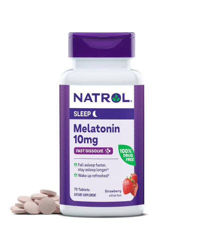 Мелатонін швидкорозчинний, 10 мг, смак полуниці, Melatonin, Fast Dissolve, Natrol, 75 таблеток