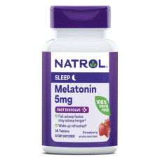 Мелатонин быстрорастворимый, 5 мг, вкус клубники, Melatonin, Fast Dissolve, Natrol, 30 таблеток