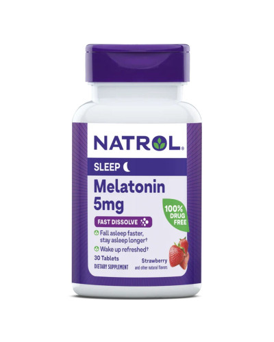Мелатонін швидкорозчинний, 5 мг, смак полуниці, Melatonin, Fast Dissolve, Natrol, 30 таблеток