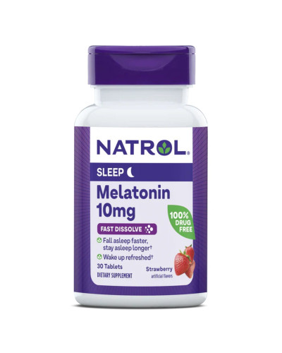 Мелатонін швидкорозчинний, 10 мг, смак полуниці, Melatonin, Fast Dissolve, Natrol, 30 таблеток