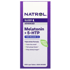 Мелатонин с 5-HTP, улучшенный сон, Melatonin + 5-HTP, Natrol, 60 таблеток
