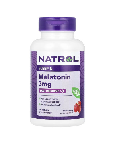 Мелатонін швидкорозчинний, 3 мг, смак полуниці, Melatonin, Fast Dissolve, Natrol, 150 таблеток