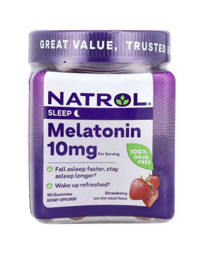 Мелатонін, 10 мг, смак полуниці, Melatonin, Natrol, 90 жувальних конфет