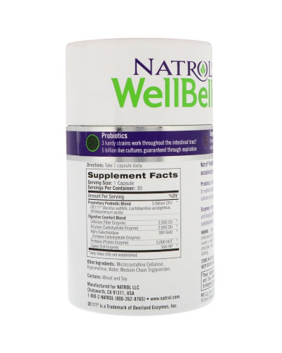 Пробіотики + Ферменти, WellBelly, Natrol, 30 капсул