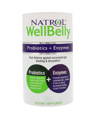 Пробіотики + Ферменти, WellBelly, Natrol, 30 капсул