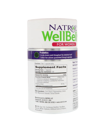 Пробіотики + Клюква, Для Жінок, WellBelly, Natrol, 30 капсул Пробіотики + Клюква, Для Жінок, WellBelly, Natrol, 30 капсул