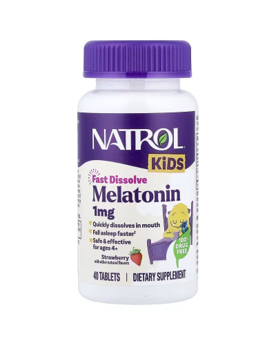 Мелатонін для дітей 4+, смак полуниці, Kids, Melatonin, Natrol, 40 таблеток