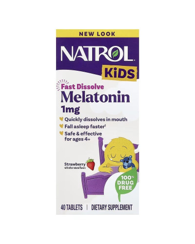 Мелатонін для дітей 4+, смак полуниці, Kids, Melatonin, Natrol, 40 таблеток