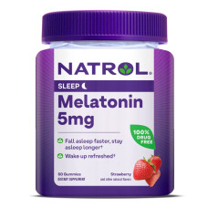Мелатонин, 5 мг, вкус клубники, Melatonin, Natrol, 60 жевательных таблеток