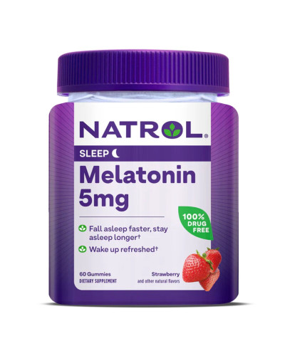 Мелатонін, 5 мг, смак полуниці, Melatonin, Natrol, 60 жувальних таблеток
