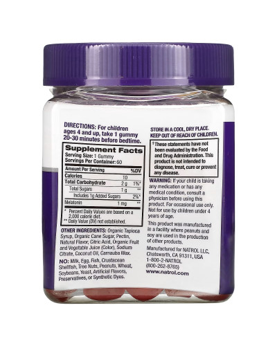 Мелатонін для дітей від 4 років, 1 мг, смак ягід, Melatonin, Ages 4+, Natrol, 60 жувальних цукерок