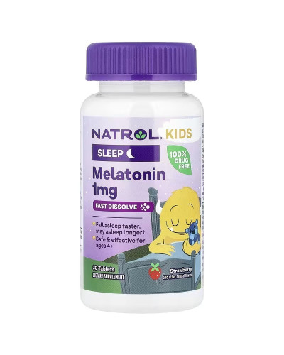 Мелатонін для дітей 4+, смак полуниці, Kids, Melatonin, Natrol, 30 таблеток