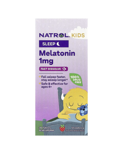 Мелатонін для дітей 4+, смак полуниці, Kids, Melatonin, Natrol, 30 таблеток