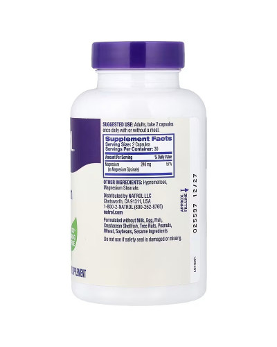 Магній гліцинат високої абсорбції, 240 мг, Magnesium Glycinate, Natrol, 60 капсул Магній гліцинат високої абсорбції, 240 мг, Magnesium Glycinate, Natrol, 60 капсул