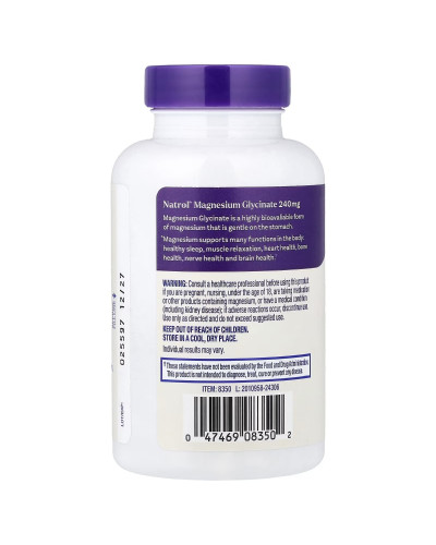 Магній гліцинат високої абсорбції, 240 мг, Magnesium Glycinate, Natrol, 60 капсул Магній гліцинат високої абсорбції, 240 мг, Magnesium Glycinate, Natrol, 60 капсул