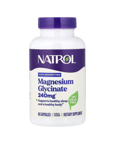 Магній гліцинат високої абсорбції, 240 мг, Magnesium Glycinate, Natrol, 60 капсул