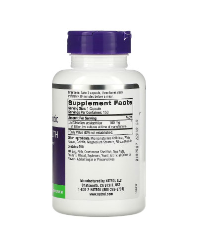 Пробіотик ацидофілус, 1 мільярд, Acidophilus Probiotic, Natrol, 150 капсул Пробіотик ацидофілус, 1 мільярд, Acidophilus Probiotic, Natrol, 150 капсул