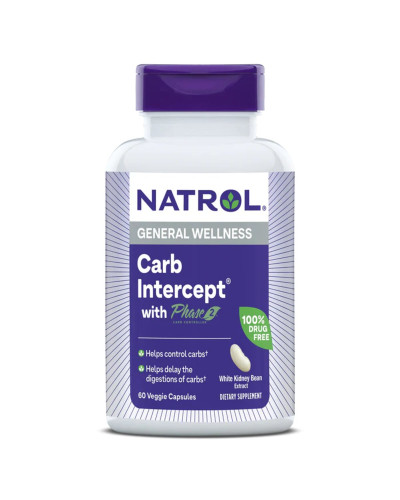 Регулятор углеводов, Белая фасоль фаза 2, 1000 мг, Carb Intercept with Phase 2 Carb Controller, Natrol, 60 вегетарианских капсул Регулятор углеводов, Белая фасоль фаза 2, 1000 мг, Carb Intercept with Phase 2 Carb Controller, Natrol, 60 вегетарианских капсул