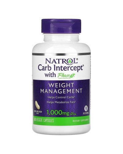 Регулятор углеводов, Белая фасоль фаза 2, 1000 мг, Carb Intercept with Phase 2 Carb Controller, Natrol, 60 вегетарианских капсул
