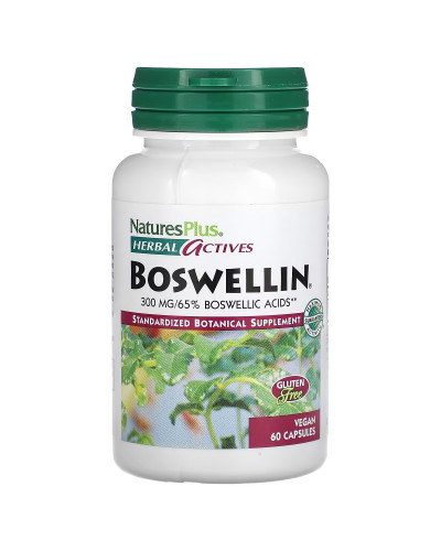 Босвелин, 300 мг, Boswellin, Herbal Actives, Natures Plus, 60 Вегетарианских Капсул