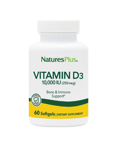 Вітамін D3, 10 000 МО, Natures Plus, 60 гелевих капсул