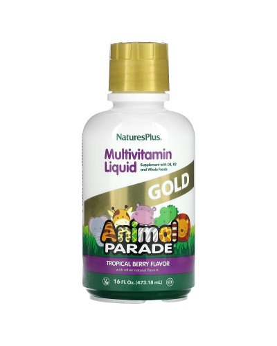 Жидкие Детские Мультивитамины, Тропический вкус, Animal Parade Gold, Natures Plus, 473 мл