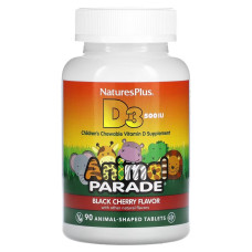 Витамин D3 500 МЕ для Детей, Вкус Черной Вишни, Animal Parade, Natures Plus, 90 жевательных таблеток