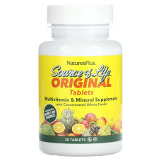 Мультивитамины и минералы, Source of Life, Multi-Vitamin & Mineral Supplement, Natures Plus, 30 таблеток