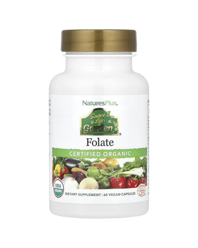 Фолат, 400 мкг, Folate, Source of Life Garden, Natures Plus, 60 вегетаріанських капсул