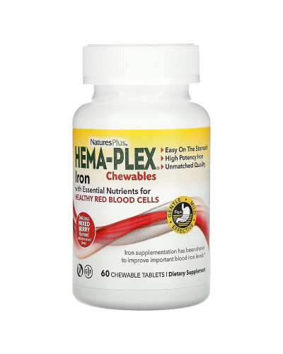 Комплекс для Поддержки Оптимального Здоровья Крови, Hema-Plex, Natures Plus, Ягодное Ассорти, 60 жевательных пастилок