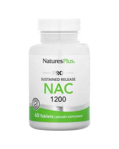 NAC N-ацетил L-цистеин замедленного высвобождения, 600 мг в каждой, Pro NAC 1200, Natures Plus, 60 таблеток