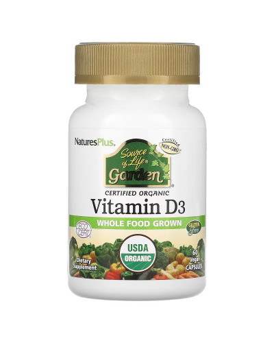 Органічний Вітамін D3 5000IU, Source of Life Garden, Natures Plus, 60 капсул