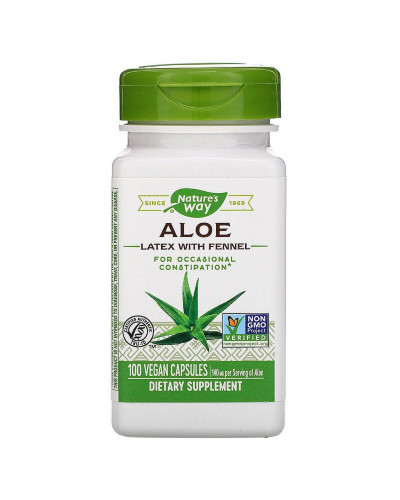 Алоэ Вера с фенхелем, 140 мг, Aloe Latex with Fennel, Nature's Way, 100 вегетарианских капсул
