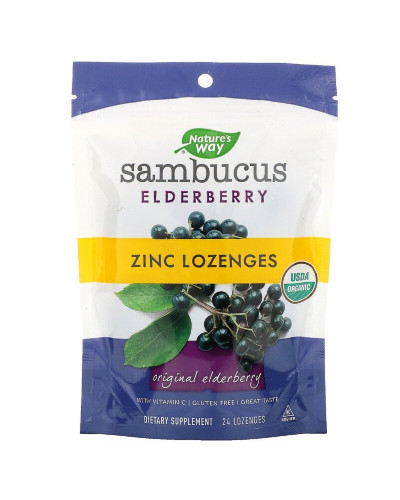 Льодяники бузини з цинком, Sambucus Elderberry, Zinc Lozenges, Nature's Way, 24 льодяника