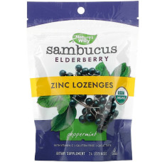 Леденцы бузины с цинком, вкус мяты, Sambucus, Zinc Lozenges, Peppermint, Nature's Way, 24 леденца