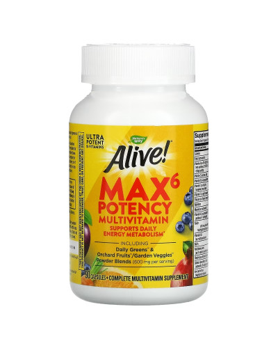 Мультивитамины Max6, Alive! Max6 Daily, Multi-Vitamin, Nature's Way 90 Капсул
