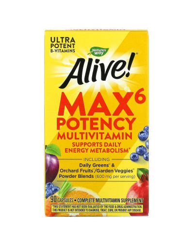 УЦЕНКА Мультивитамины Max6, Alive! Max6 Daily, Multi-Vitamin, Nature's Way 90 капсул (мятая баночка)