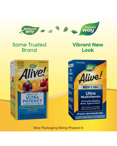 Мультивитамины для Мужчин 50+, Alive! Once Daily, Men's 50+ Multi-Vitamin, Nature's Way, 60 Таблеток