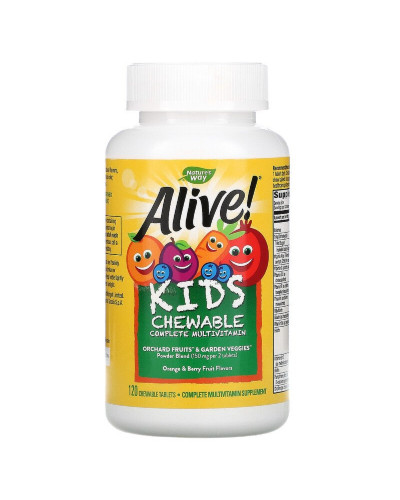 Мультивитамины для Детей, Alive, Nature's Way, Вкус Ягод и Апельсина, 120 жевательных таблеток