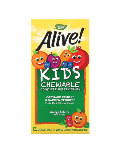 Мультивітаміни для дітей, Alive, Nature's Way, Смак ягід і Апельсину, 120 жувальних таблеток (пам'ята коробка)
